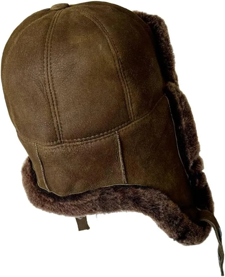 Leather Aviator Russian Ushanka Trapper Shearling Sheepskin Fur Ear Flap Waterproof Winter Hat