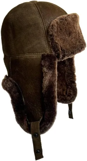 Leather Aviator Russian Ushanka Trapper Shearling Sheepskin Fur Ear Flap Waterproof Winter Hat