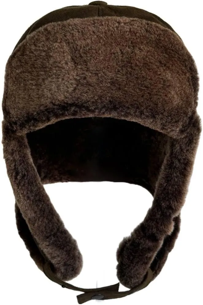 Leather Aviator Russian Ushanka Trapper Shearling Sheepskin Fur Ear Flap Waterproof Winter Hat