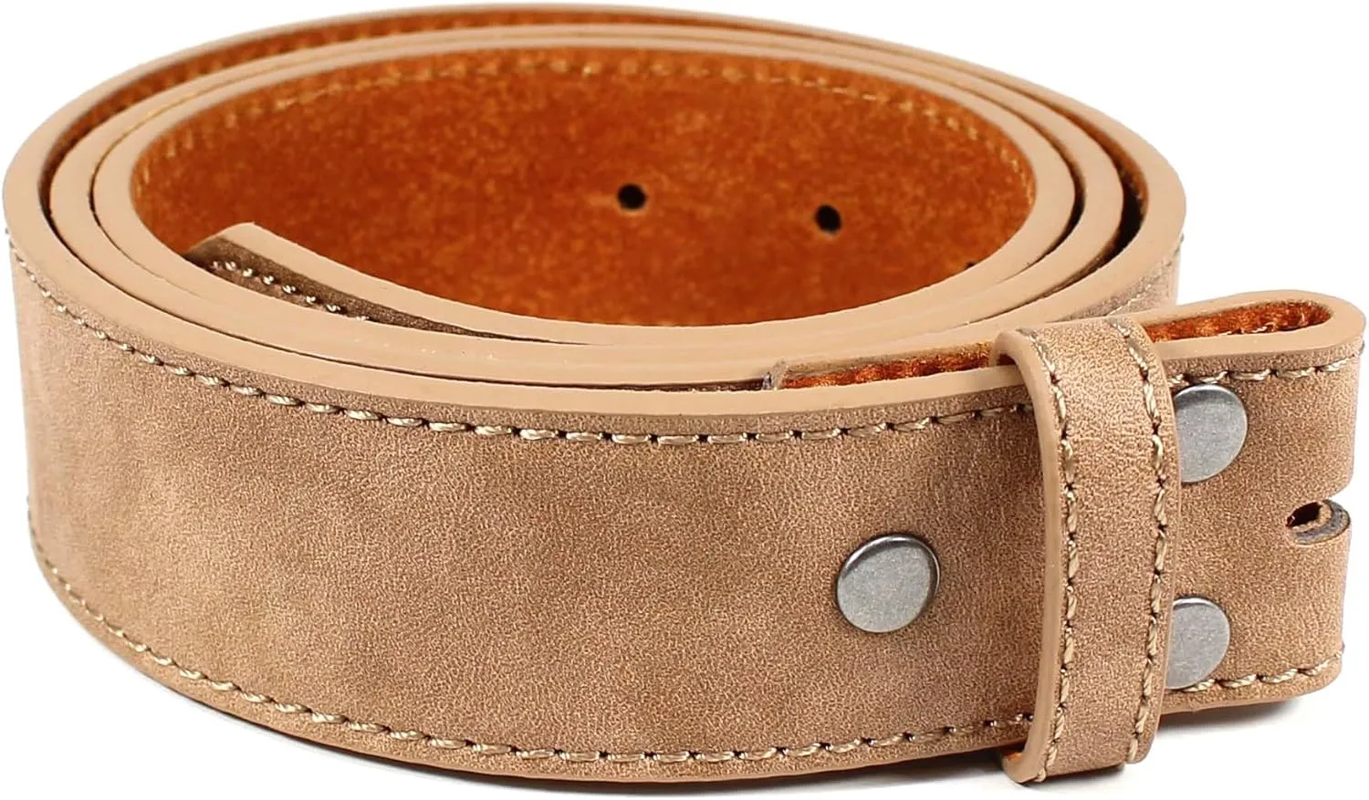 Leather Belt Strap with Vintage Distressed Texture 1.5" Wide with Snaps and without Buckle