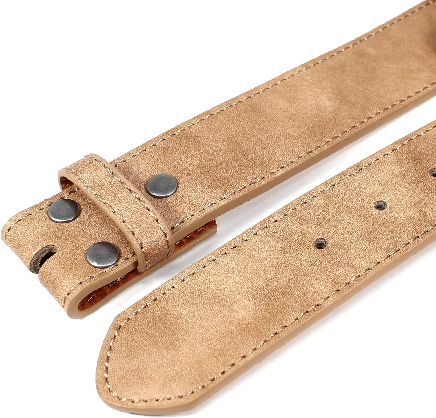 Leather Belt Strap with Vintage Distressed Texture 1.5" Wide with Snaps and without Buckle