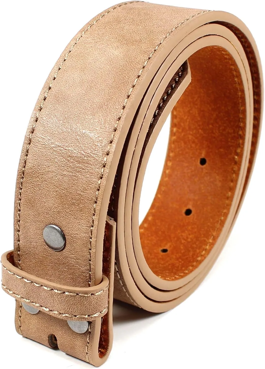 Leather Belt Strap with Vintage Distressed Texture 1.5" Wide with Snaps and without Buckle