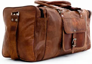 Leather Duffel Travel Gym Overnight Weekend Bag (Square Duffel) - Brown, 24x11x11