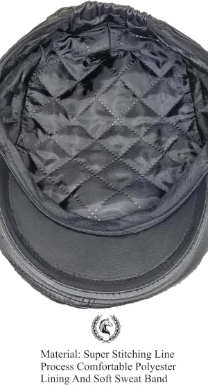 Leather Newsboy Cap for Men - Vintage Classic Flat Cabbie Hat - Leather Gatsby Newsboy Cap - Ivy Golf Hat - Newsboy Cabbie Driving Cap for Men - Gatsby Hunting Fishing Hat for Mens - Genuine Leather