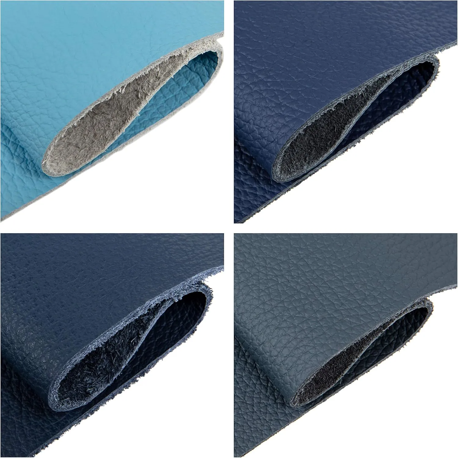 Leather Scraps - Pieces of Leather in Blue Ideal for Craft Works, Extra Large, Quality Genuine Leather, Repair Bags, Textiles, Covering, Decoration, 2.2lb (1kg), Various Shades, Format A4 - Blue