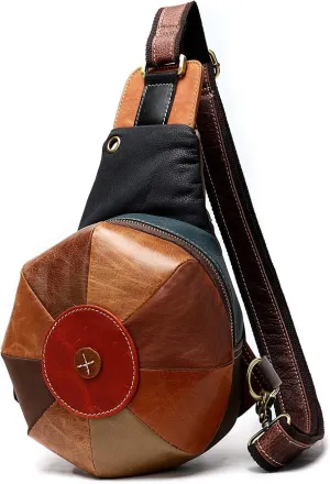 Leather Sling Bag Novelty Colorblock Cap Shaped Crossbody Purse for Outdoor Travel Hiking
