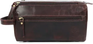 Leather Toiletry Bag for Men and Women - Stylish unisex design with waterproof interior, durable handle, and organized compartments for travel convenience.