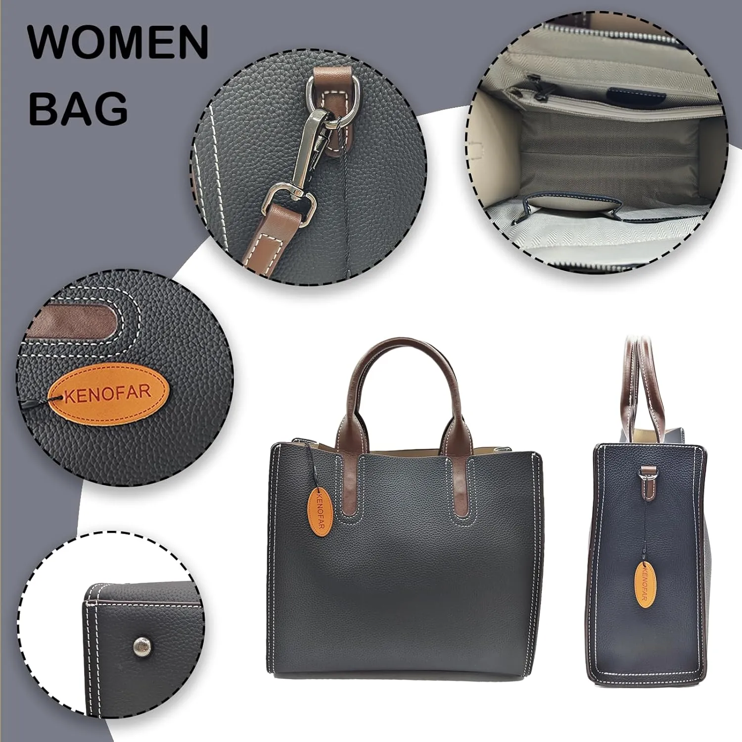 Leather Tote Bags for Women Genuine Leather Handbag with Zipper Medium