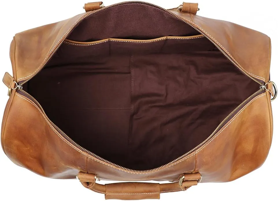 Leather Travel Luggage Bag, Mens Duffle Retro Carry on Handbag (Brown) X-Large