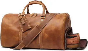 Leather Travel Luggage Bag, Mens Duffle Retro Carry on Handbag (Brown) X-Large