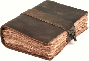 LEATHER VILLAGE Leather Bound Vintage Journal for Women & Men - Book of Shadows - Lock Closure - 200 Pages of Antique Deckle Edges Handmade Paper - Rustic Brown Color - 7 X 5 inches