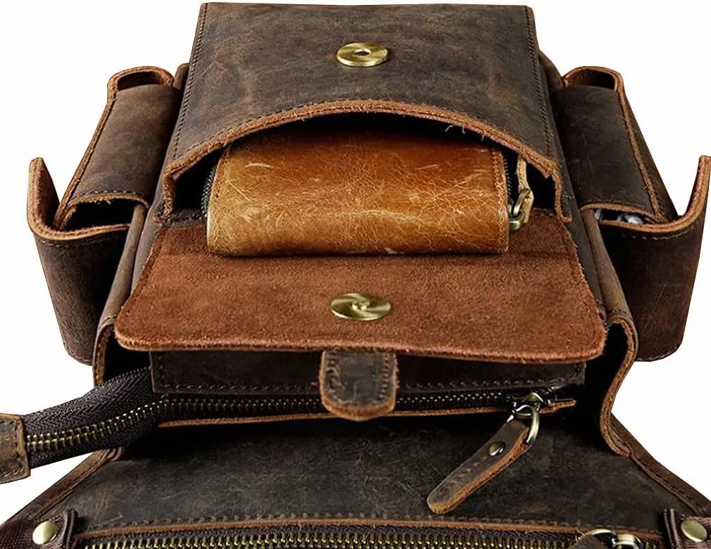 Leather Waist Pack Drop Leg Bag for Men Women Belt Bumbag Multi-Purpose Motorcycle Bike Outdoor Sports Tactical Cycling Riding Hiking Camping Pouch