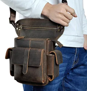 Leather Waist Pack Drop Leg Bag for Men Women Belt Bumbag Multi-Purpose Motorcycle Bike Outdoor Sports Tactical Cycling Riding Hiking Camping Pouch