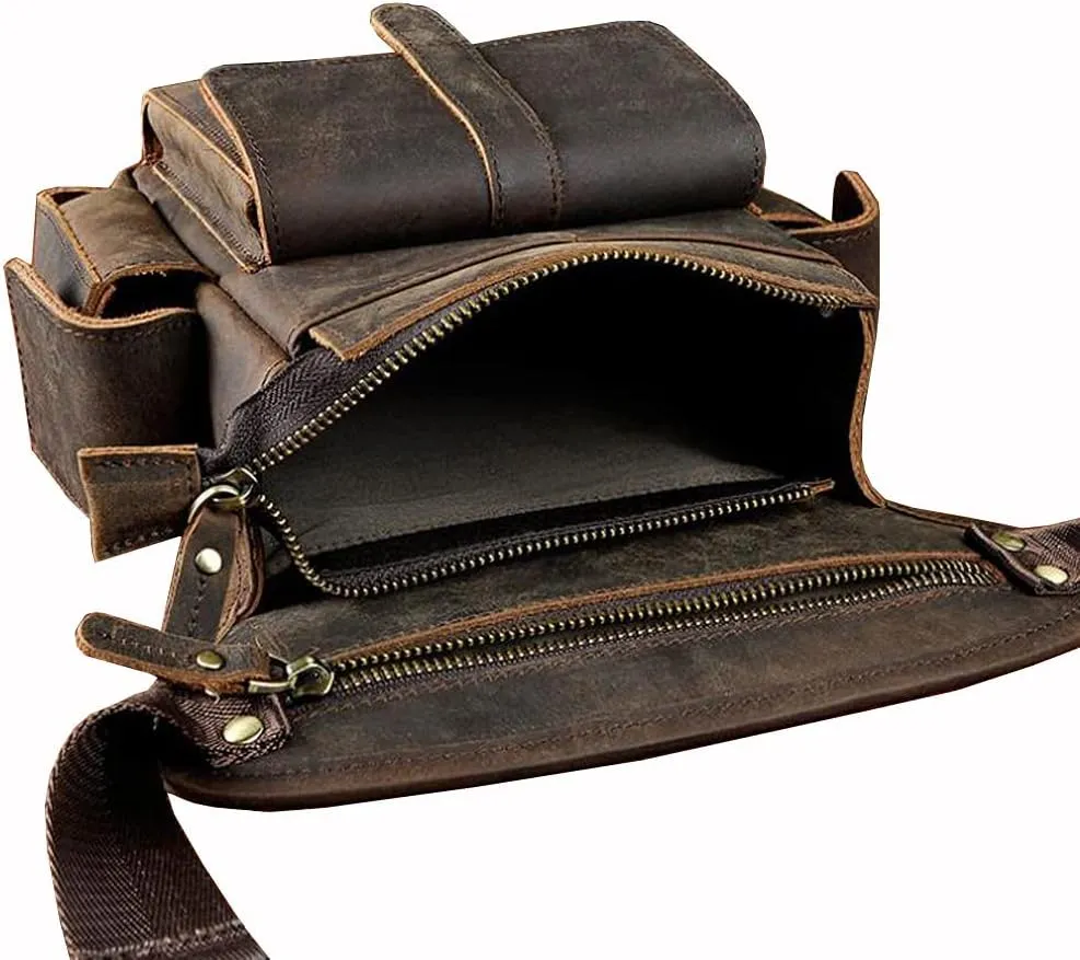 Leather Waist Pack Drop Leg Bag for Men Women Belt Bumbag Multi-Purpose Motorcycle Bike Outdoor Sports Tactical Cycling Riding Hiking Camping Pouch
