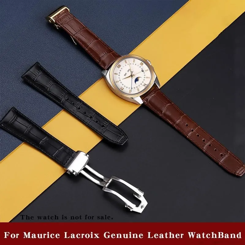 Leather Watchband For Maurice Lacroix MP6528 Pontos PT6158 Cowhide Strap With Foding Buckle
