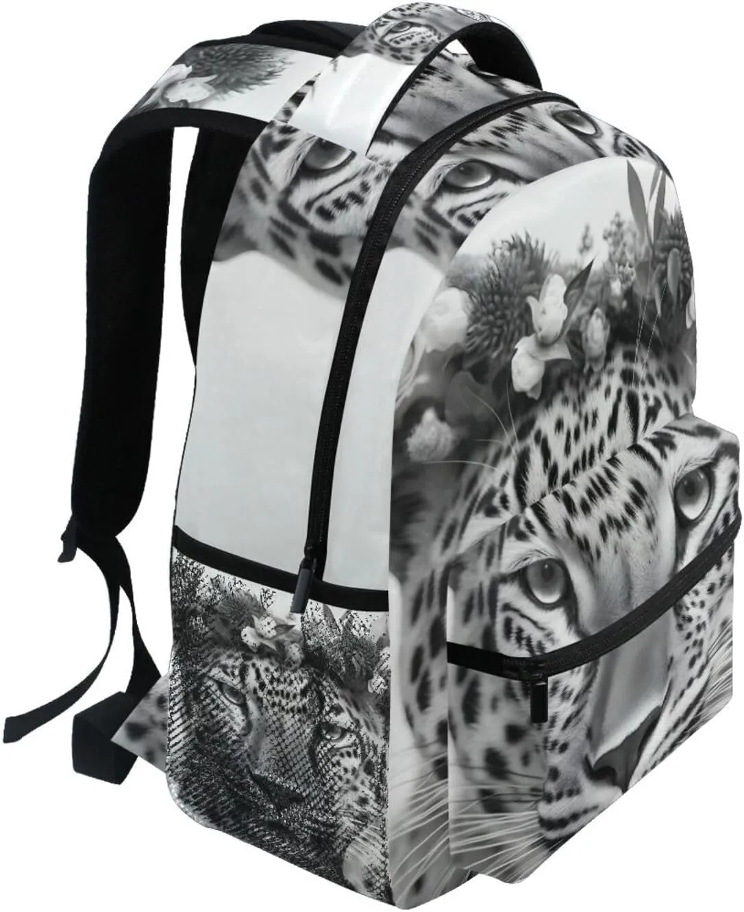 Leopard Garland Black White Backpack Daypack Shoulder Bag Book Bag Lightweight Back Pack 11.4 ×16 In