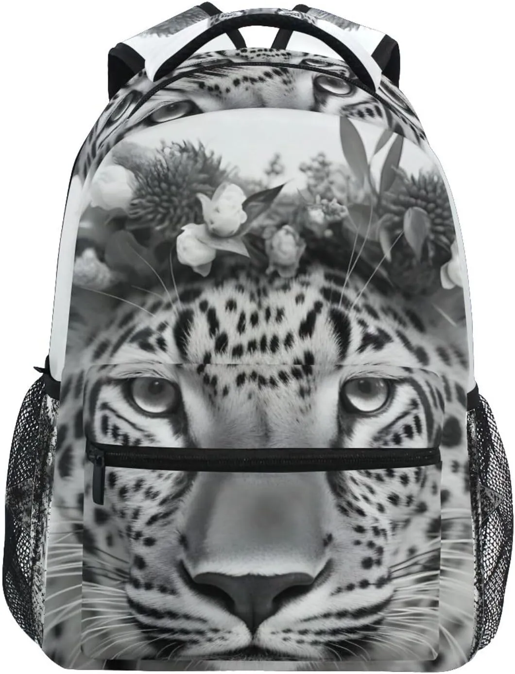 Leopard Garland Black White Backpack Daypack Shoulder Bag Book Bag Lightweight Back Pack 11.4 ×16 In