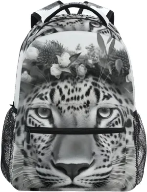Leopard Garland Black White Backpack Daypack Shoulder Bag Book Bag Lightweight Back Pack 11.4 ×16 In