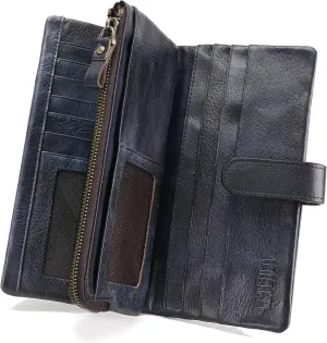 LETEULO Women's RFID Blocking Genuine Leather Wallet Vintage Hand Rubbing Wallets Organizer