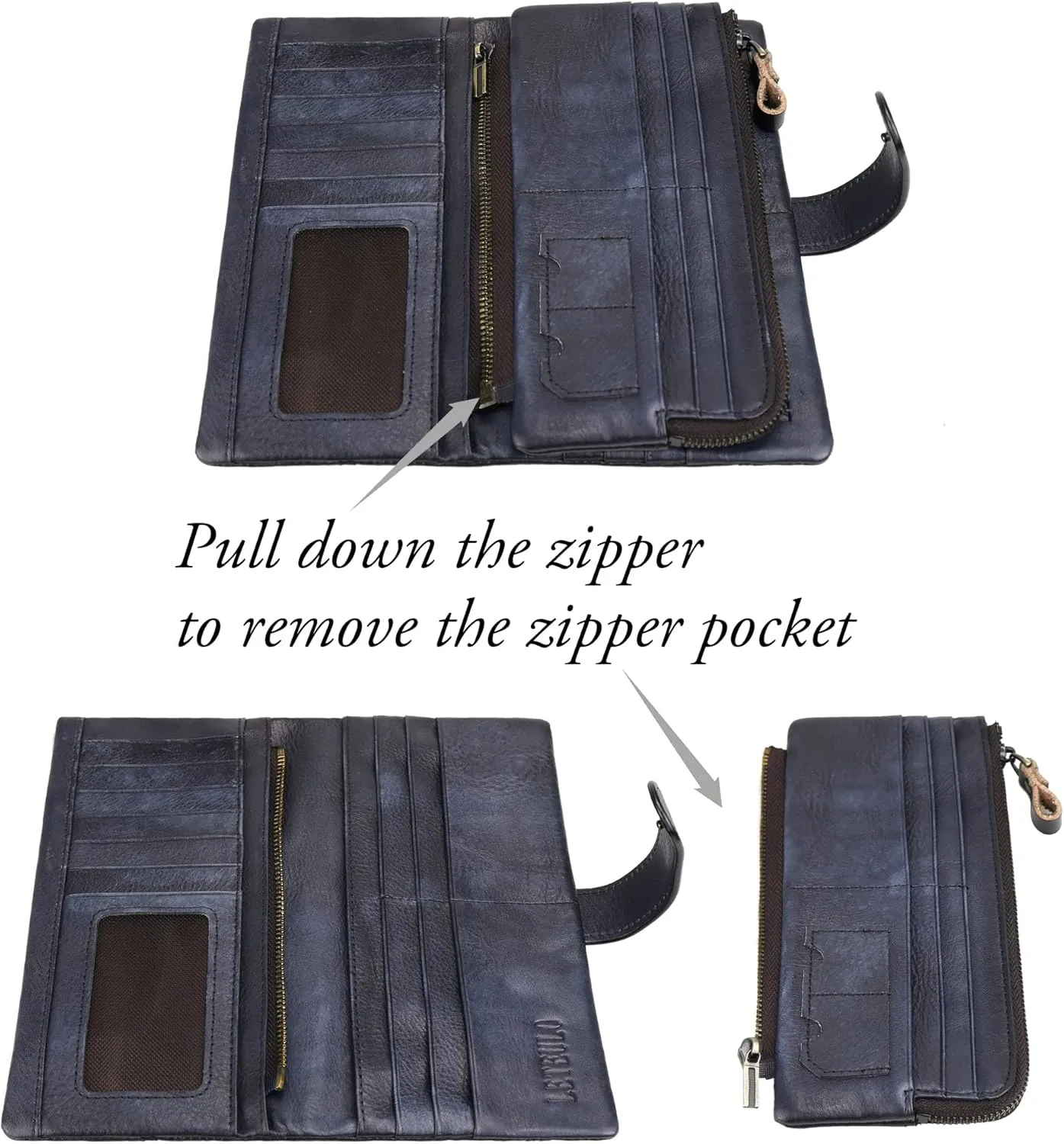 LETEULO Women's RFID Blocking Genuine Leather Wallet Vintage Hand Rubbing Wallets Organizer