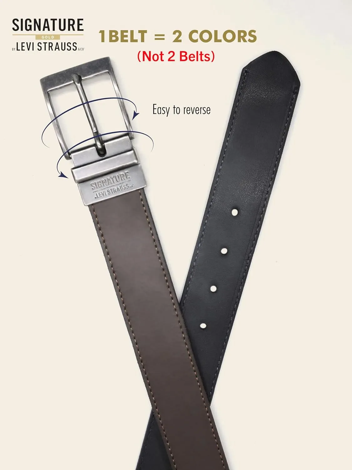 Levi Strauss Signature - Premium Leather Reversible Belt for Men for Jeans, Work, Dress & Casual pants | Cinturon Para Hombre