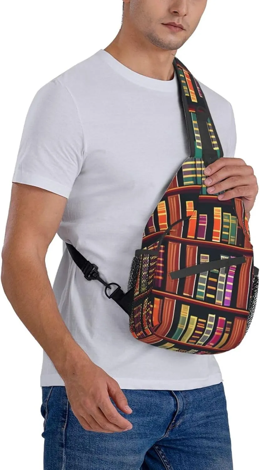Library Bookshelf High Storage Capacity Chest Bag Diagonally Sling Backpack Crossbody Shoulder Bag For Men Women