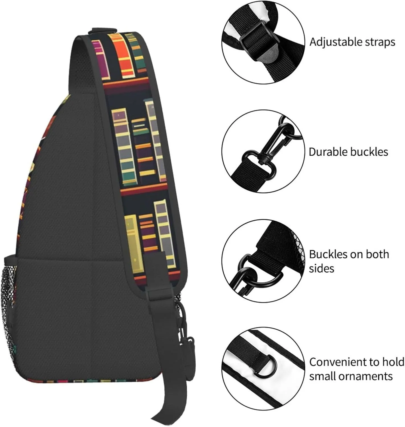Library Bookshelf High Storage Capacity Chest Bag Diagonally Sling Backpack Crossbody Shoulder Bag For Men Women
