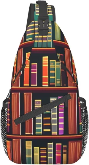 Library Bookshelf High Storage Capacity Chest Bag Diagonally Sling Backpack Crossbody Shoulder Bag For Men Women