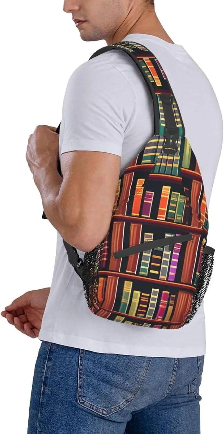 Library Bookshelf High Storage Capacity Chest Bag Diagonally Sling Backpack Crossbody Shoulder Bag For Men Women