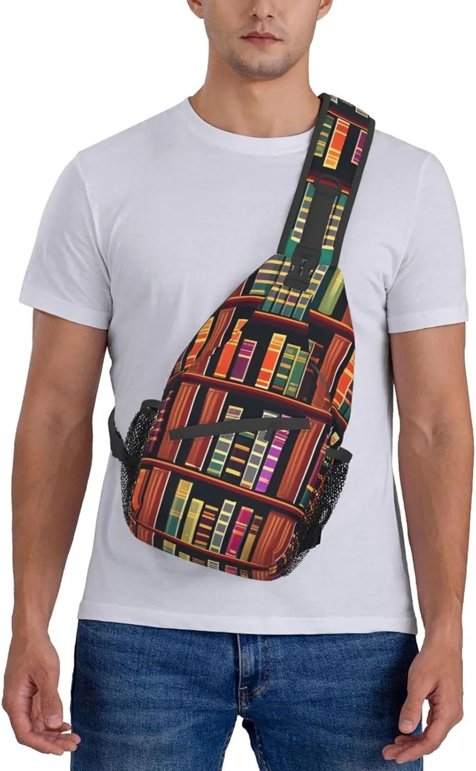 Library Bookshelf High Storage Capacity Chest Bag Diagonally Sling Backpack Crossbody Shoulder Bag For Men Women