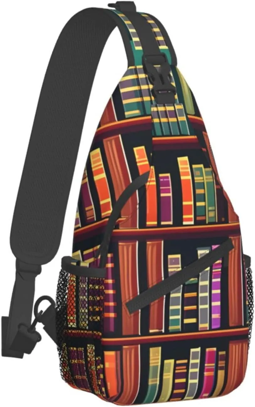 Library Bookshelf High Storage Capacity Chest Bag Diagonally Sling Backpack Crossbody Shoulder Bag For Men Women