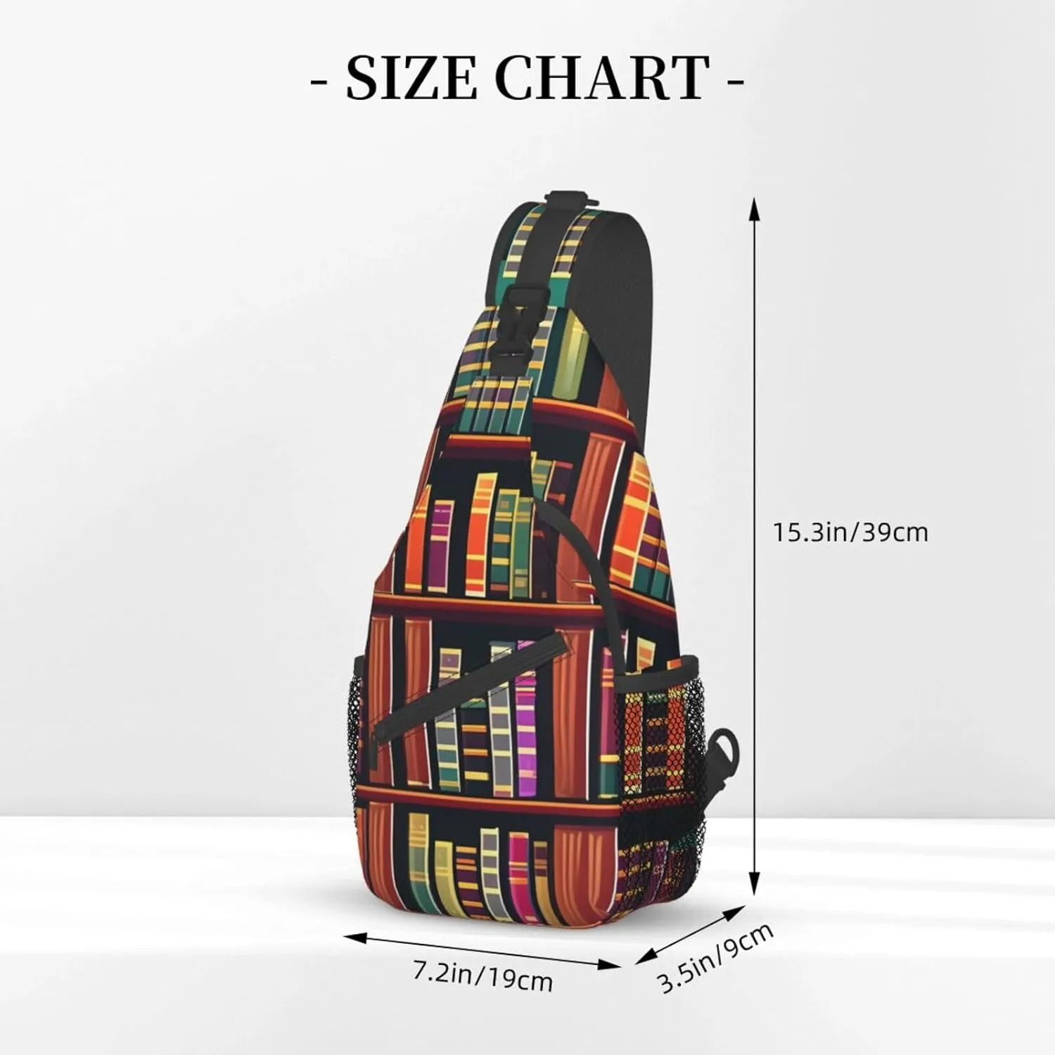Library Bookshelf High Storage Capacity Chest Bag Diagonally Sling Backpack Crossbody Shoulder Bag For Men Women