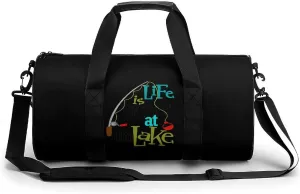 Life Better at Lake Sports Gym Bag Portable Duffel Bag Travel Workout Bag with Adjustable Strap for Men Women