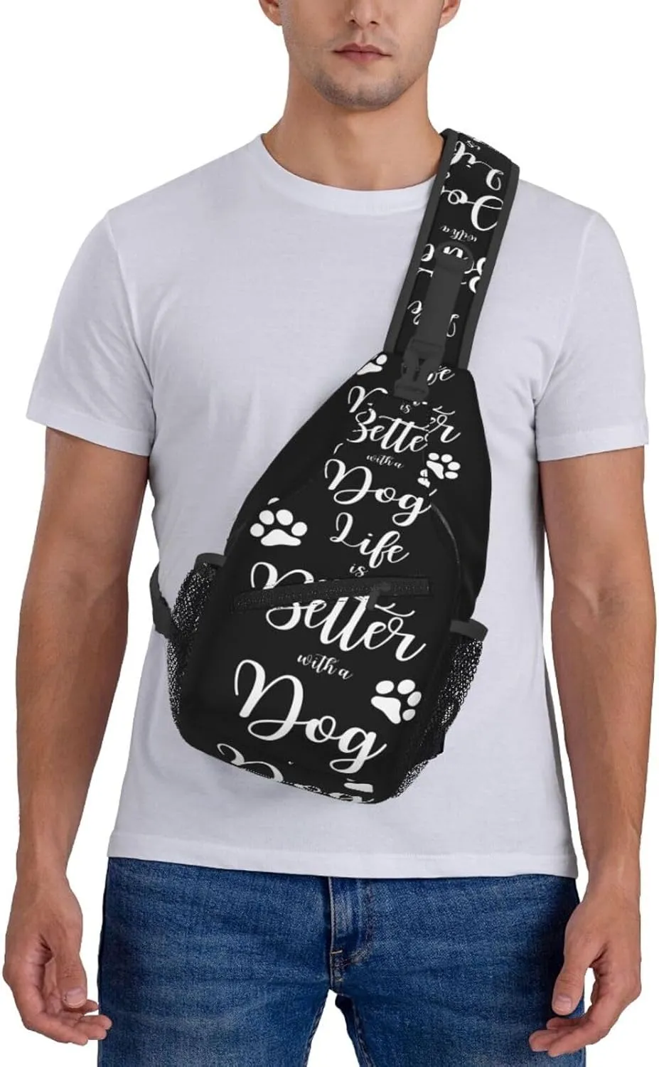 Life Is Better With A Dog Crossbody Bag Cross Chest Bag Adjustable Sling Backpack Sports Gym Shoulder Bags Travel Cycling Daypack Diagonally Casual Rucksack
