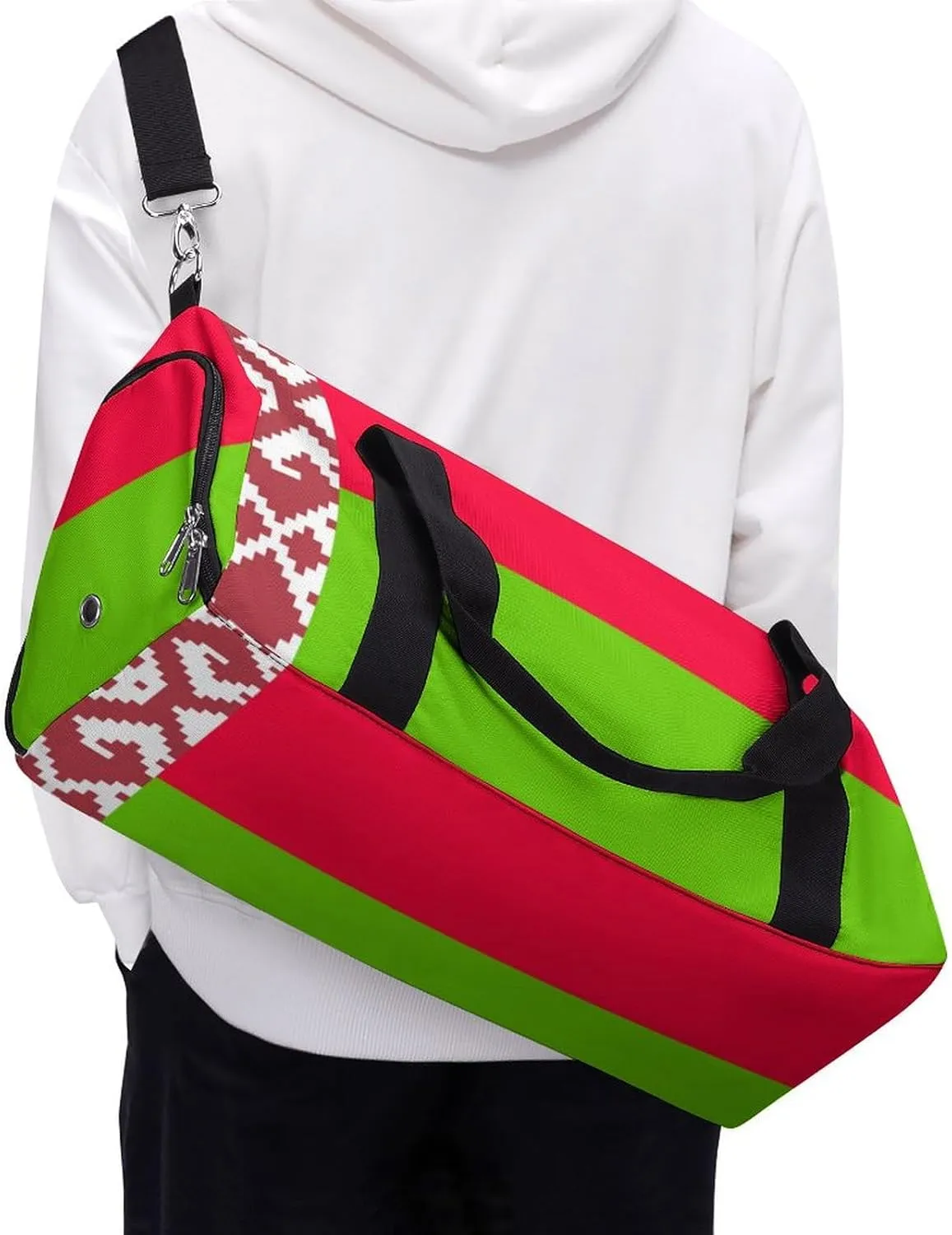 Lightweight Belarus Flag Duffel Bag for Women Men with Shoe Compartment and Wet Pocket