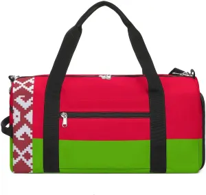 Lightweight Belarus Flag Duffel Bag for Women Men with Shoe Compartment and Wet Pocket