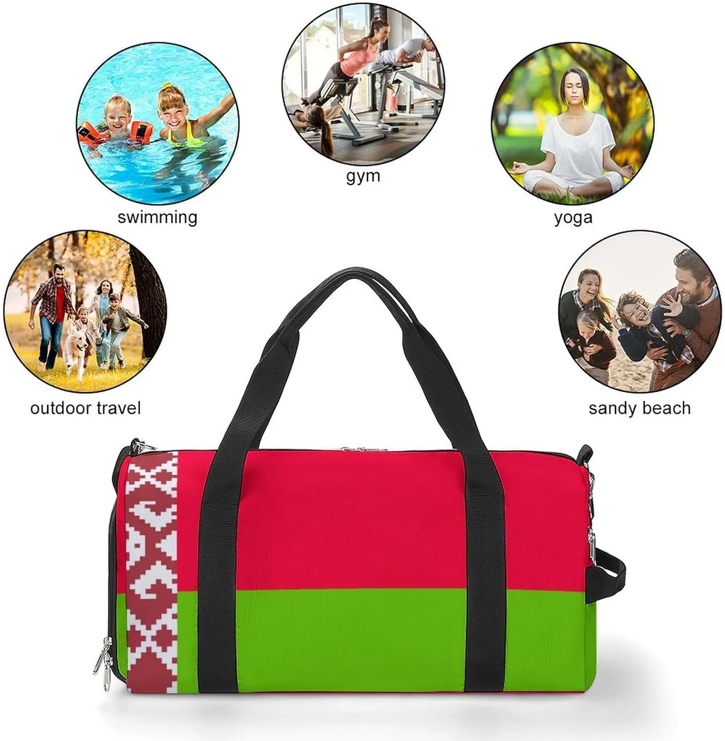 Lightweight Belarus Flag Duffel Bag for Women Men with Shoe Compartment and Wet Pocket