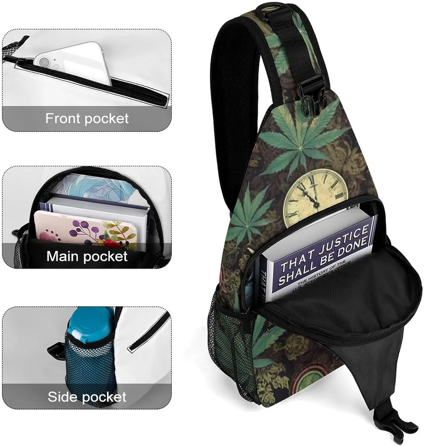 Lightweight Chest Bag Crossbody Bag A Puff In Time Weed Marijuana Sling Backpack for Women Men Sports Travel