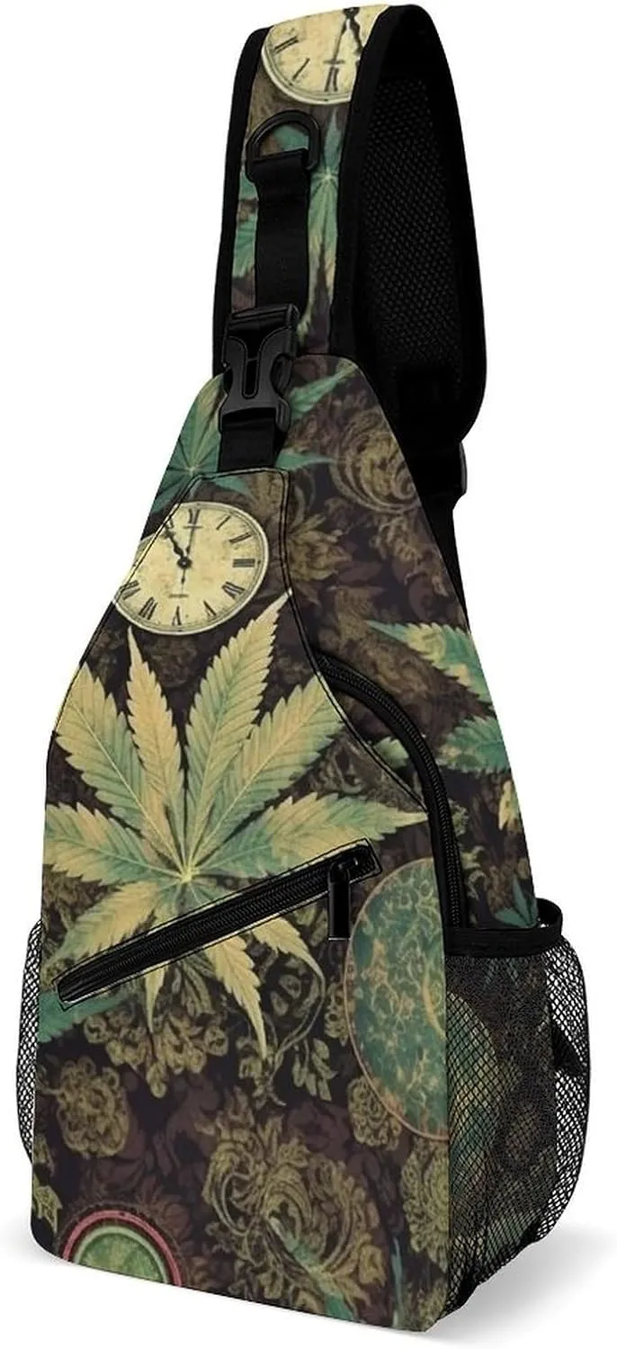 Lightweight Chest Bag Crossbody Bag A Puff In Time Weed Marijuana Sling Backpack for Women Men Sports Travel