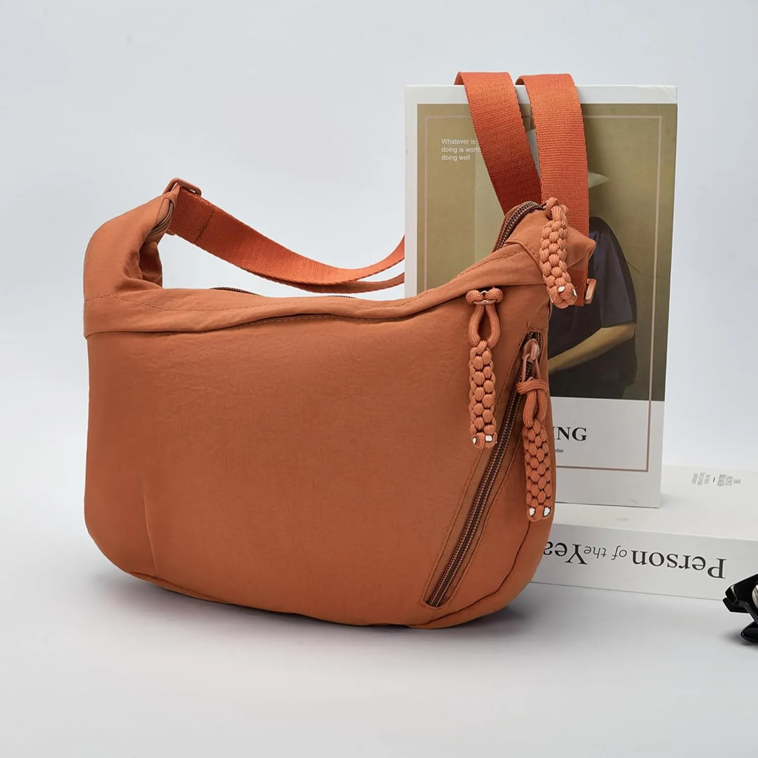 Lightweight Nylon Crossbody Bag for Women & Men - Multi-Pocket Moon Dumpling Sling Bag
