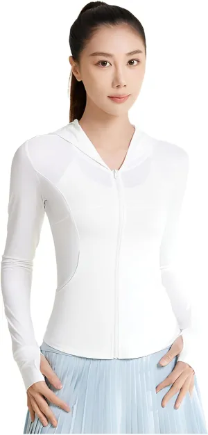 lilaBelle]Lightweight Breathable UPF50  Protection Hoodie for Women【UV Block】, Quick-Dry Material, Perfect for Gym, Yoga, Running, and Outdoor Activities White