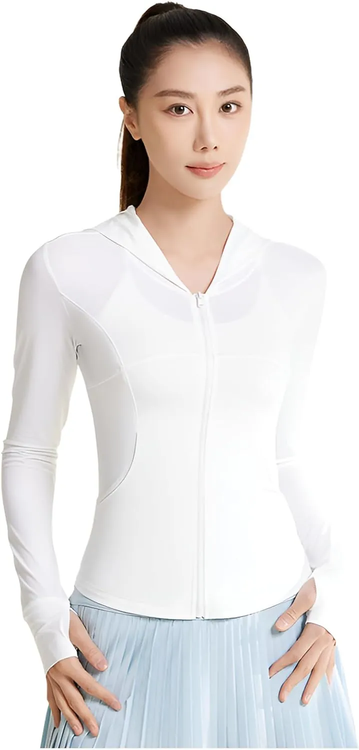 lilaBelle]Lightweight Breathable UPF50  Protection Hoodie for Women【UV Block】, Quick-Dry Material, Perfect for Gym, Yoga, Running, and Outdoor Activities White