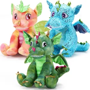 Liliful 3 Pcs Dragon Plush Toys - Soft Cuddly Stuffed Dragon Dolls, 10 Inch, Bulk Pack for Boys, Girls, Toddlers, Christmas, Birthday Gifts