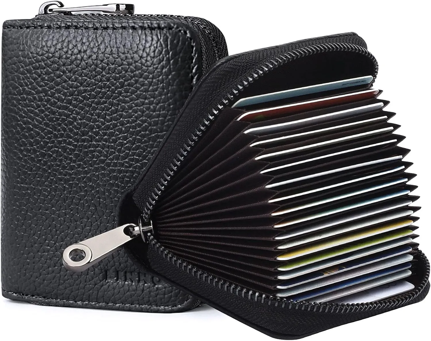 Linno RFID 20 Slots Credit Card Holder Genuine Leather Small Wallet for Women or Men with Zipper