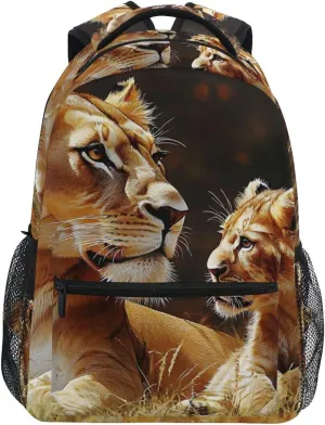 Lion Nature Grassland Backpack Daypack Shoulder Bag Book Bag Lightweight Back Pack 11.4 ×16 In