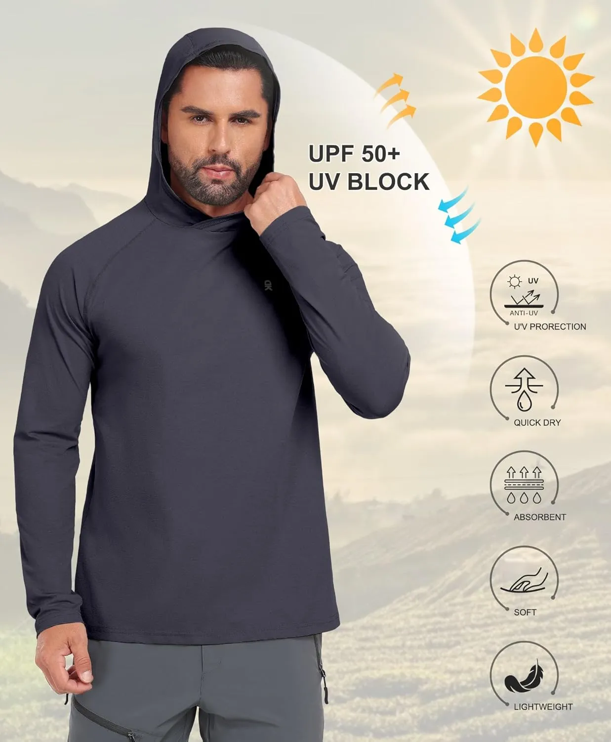 Little Donkey Andy Men's Quick Dry UPF Hoodie Shirt Long Sleeve Breathable UV Protection for Fishing Hiking