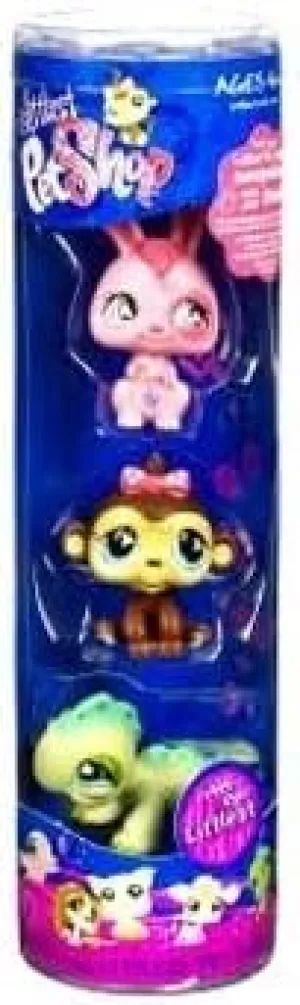 Littlest Pet Shop Spring Tube Pink Bunny, Monkey and Iguana
