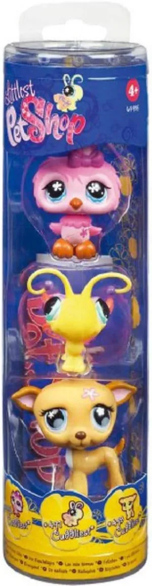 Littlest Pet Shop Tube 3-Pack Pink Bird, Chihuahua & Yellow Butterfly
