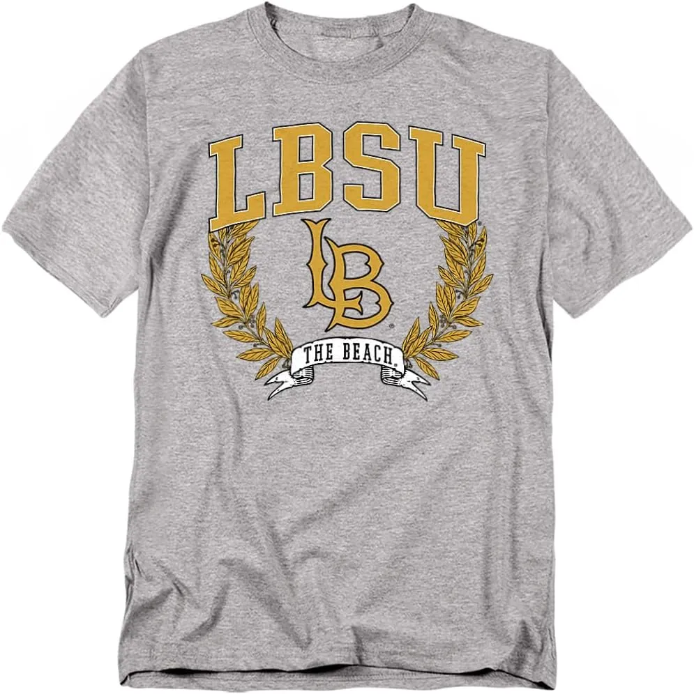 LOGOVISION California State University Long Beach Laurels Dark Unisex Adult T Shirt, Athletic Heather, Large