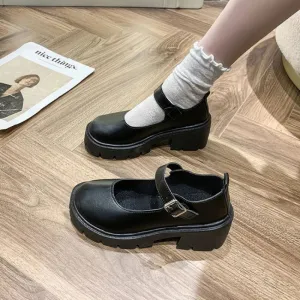 Lolita Shoes Japanese Girl Platform Black high heels fashion Round Toe Mary Jane Women Patent faux Leather Student Cosplay Shoes